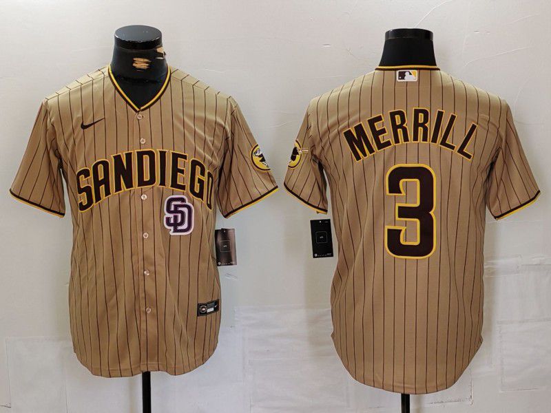 Men San Diego Padres #3 Merrill Brown stripe Game 2024 Nike MLB Jersey style 3->->